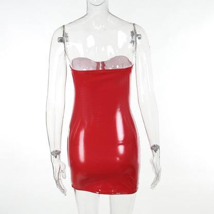 Trägerloses Korsett-Minikleid in Lackoptik