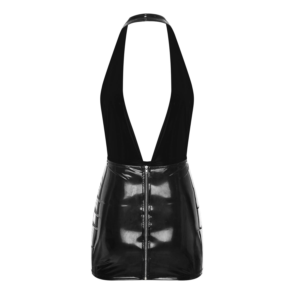 Wetlook-Minikleid mit Faltenrock & V-Ausschnitt