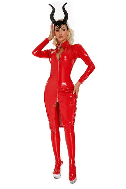 Glänzendes Wetlook-Minikleid – Rot oder Schwarz