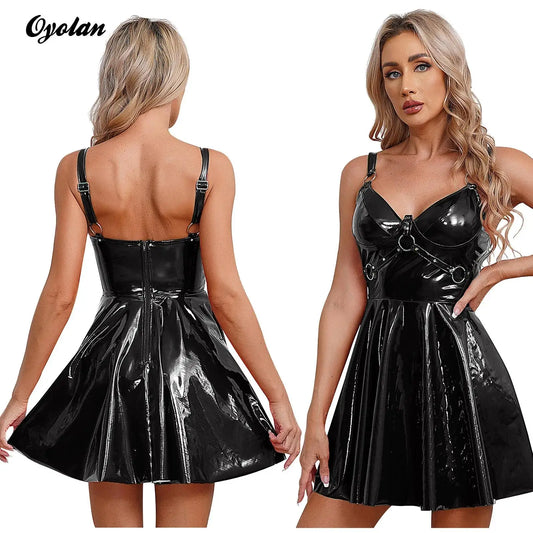 Wetlook-Minikleid mit Cut-Outs – 4 Farben, bis 5XL