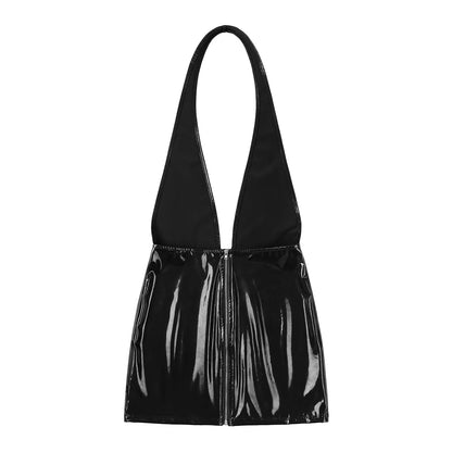 Wetlook-Minikleid mit Faltenrock & V-Ausschnitt