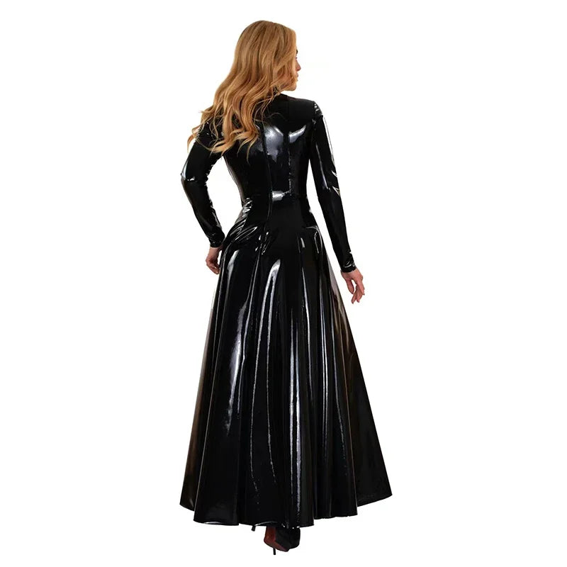Wetlook-Maxikleid mit Stehkragen