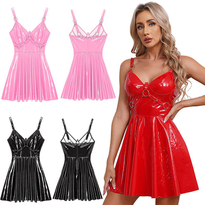 Wetlook-Minikleid mit Cut-Outs – 4 Farben, bis 5XL