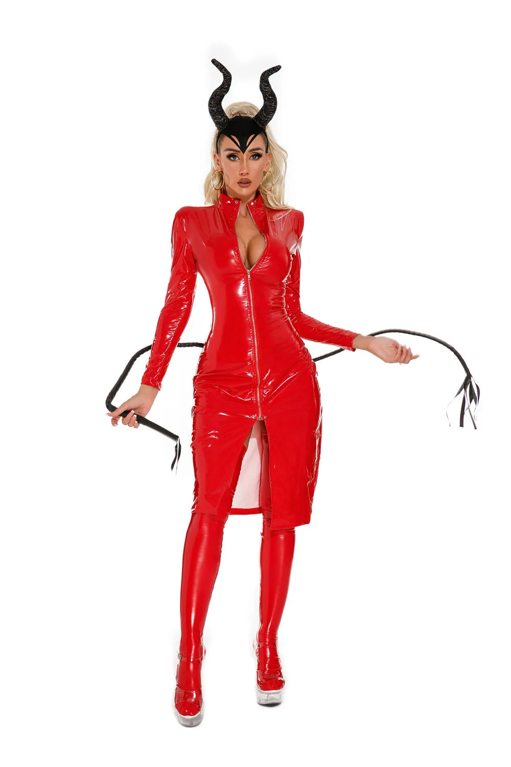 Glänzendes Wetlook-Minikleid – Rot oder Schwarz