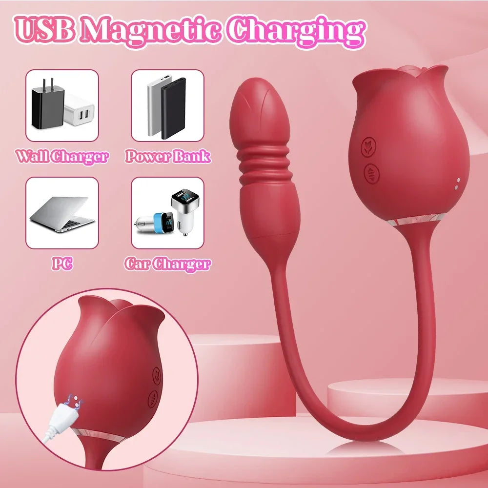 Rosen-Vibrator 2-in-1 – Saugfunktion & Vibro-Stab