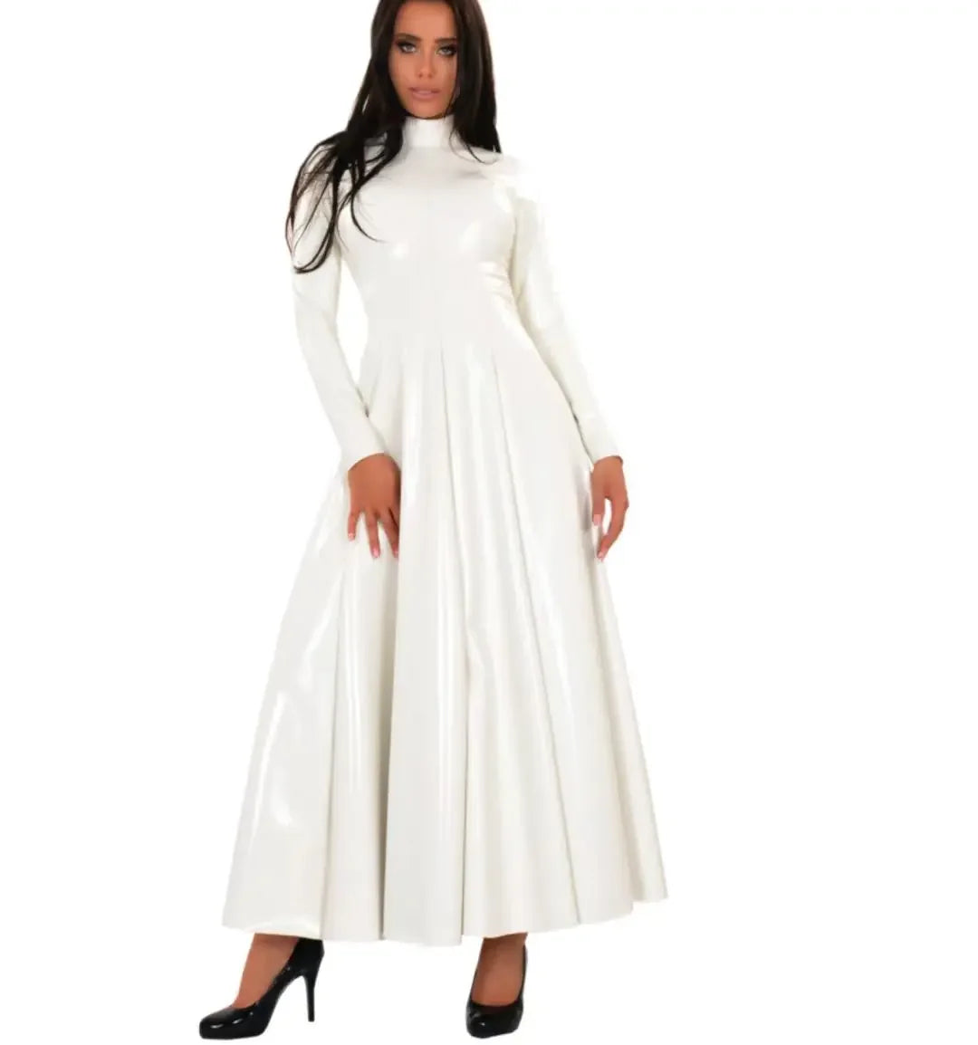 Wetlook-Maxikleid mit Stehkragen