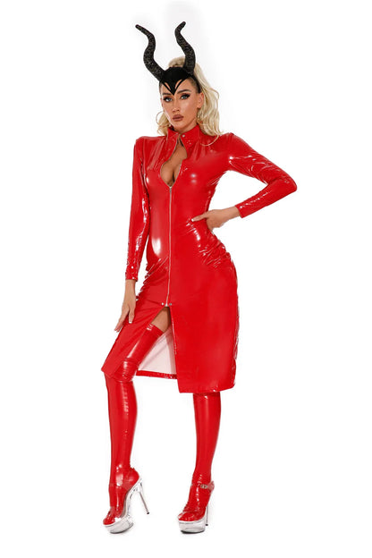 Glänzendes Wetlook-Minikleid – Rot oder Schwarz