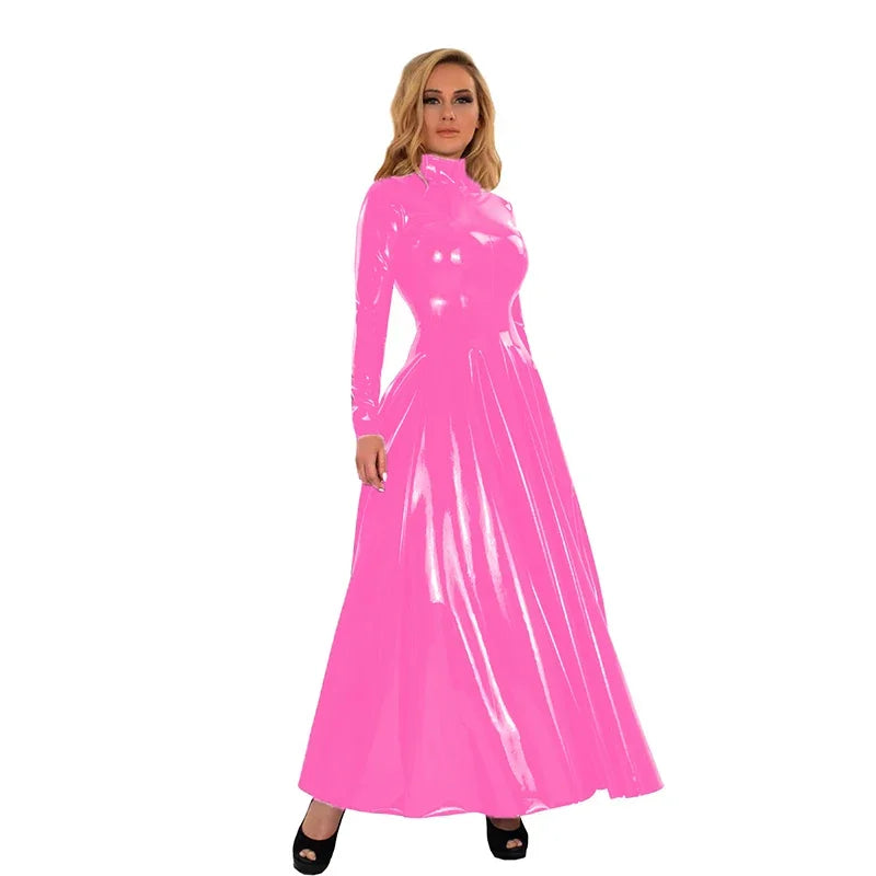 Wetlook-Maxikleid mit Stehkragen