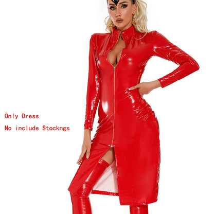 Glänzendes Wetlook-Minikleid – Rot oder Schwarz