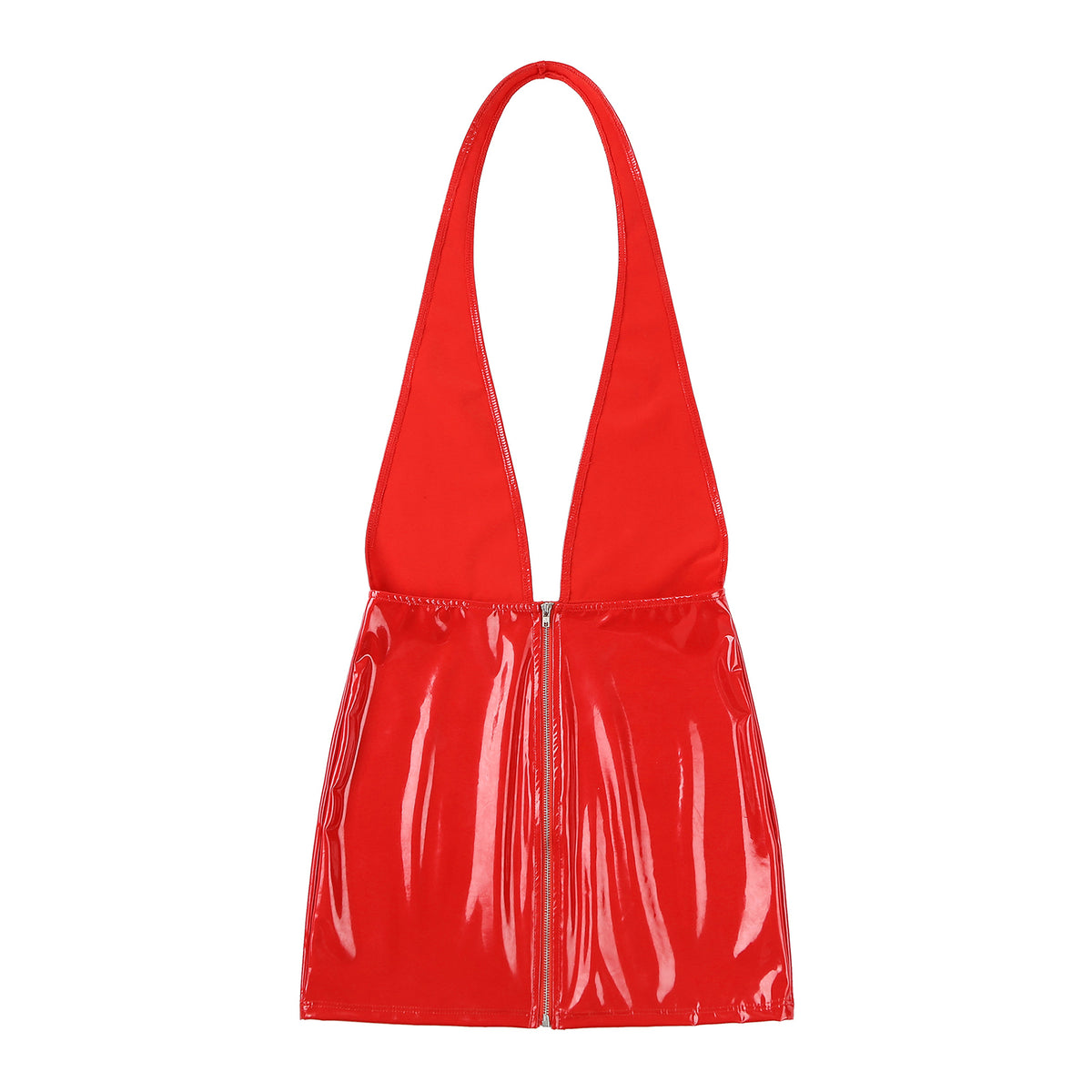 Wetlook-Minikleid mit Faltenrock & V-Ausschnitt