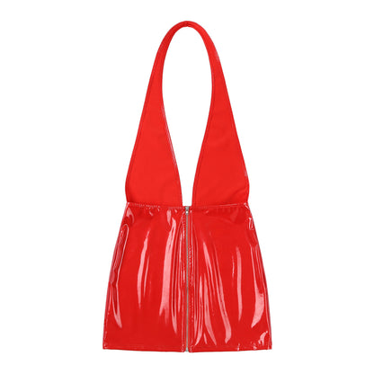 Wetlook-Minikleid mit Faltenrock & V-Ausschnitt